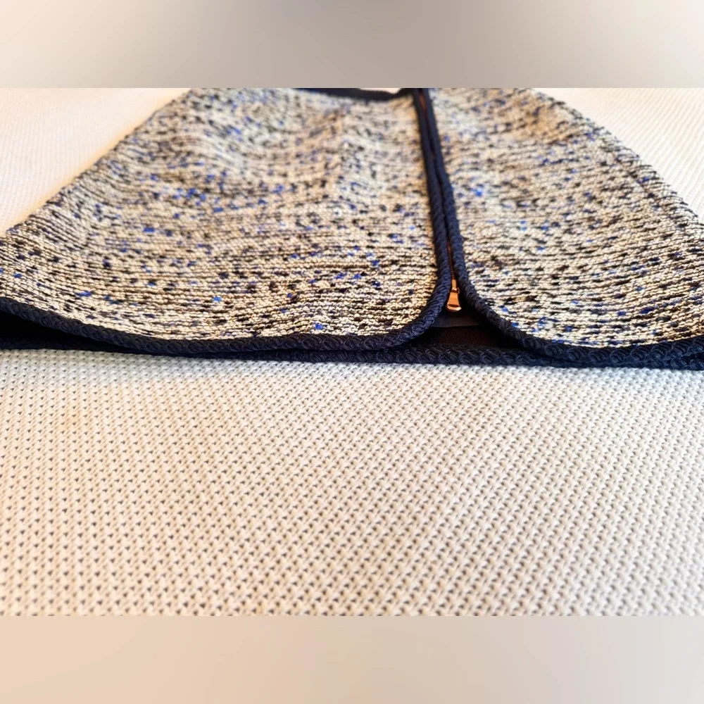 J. CREW Navy Tweed Skirt w Gold Zipper Front Slit